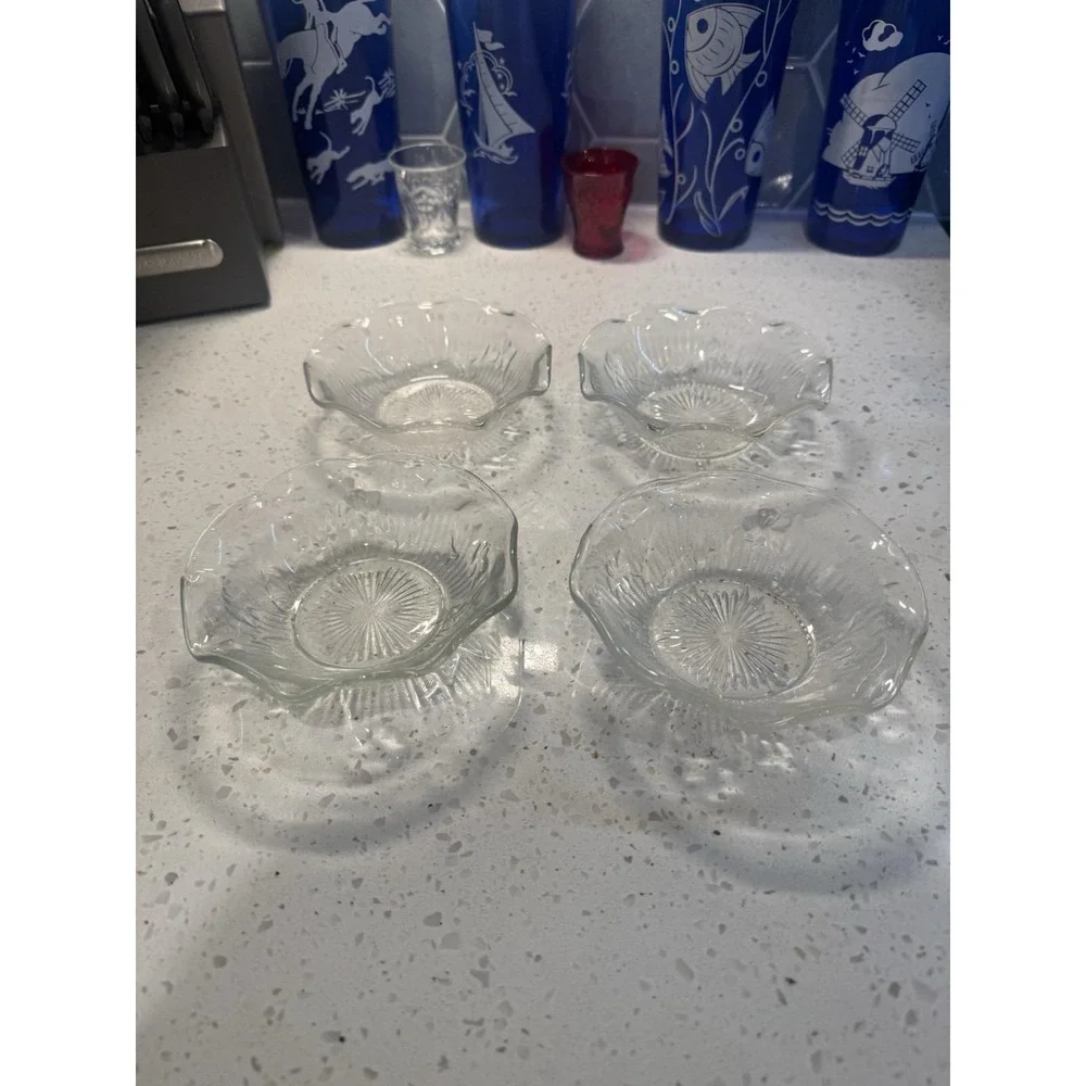 SET OF FOUR Jeannette Clear Iris And Herringbone 5 1/4
